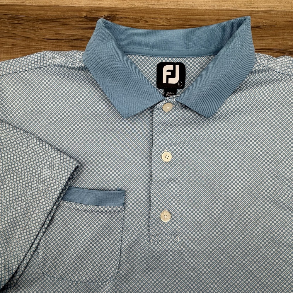 Footjoy Mens Small Blue Micro Stripe Golf Performance Polo Shirt Stretch
